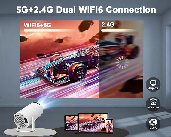 Mini Projector 4K 1080P Support, WiFi6 BT 5.0 Android 11, Smart Projector Auto Horizontal Correction,180°Rotatable