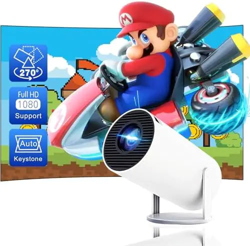 Mini Projector 4K 1080P Support, WiFi6 BT 5.0 Android 11, Smart Projector Auto Horizontal Correction,180°Rotatable