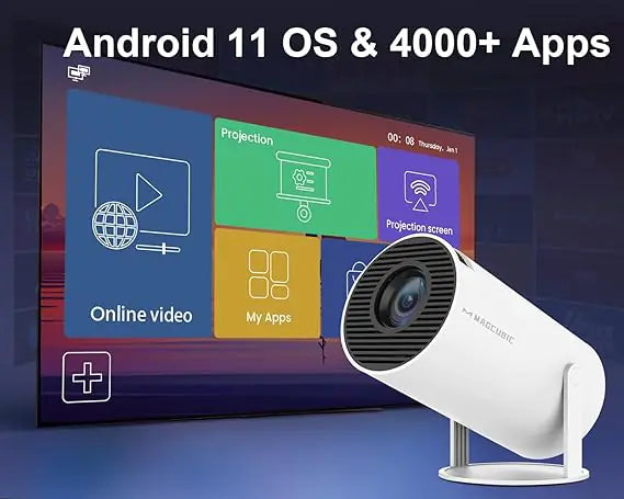 Mini Projector 4K 1080P Support, WiFi6 BT 5.0 Android 11, Smart Projector Auto Horizontal Correction,180°Rotatable