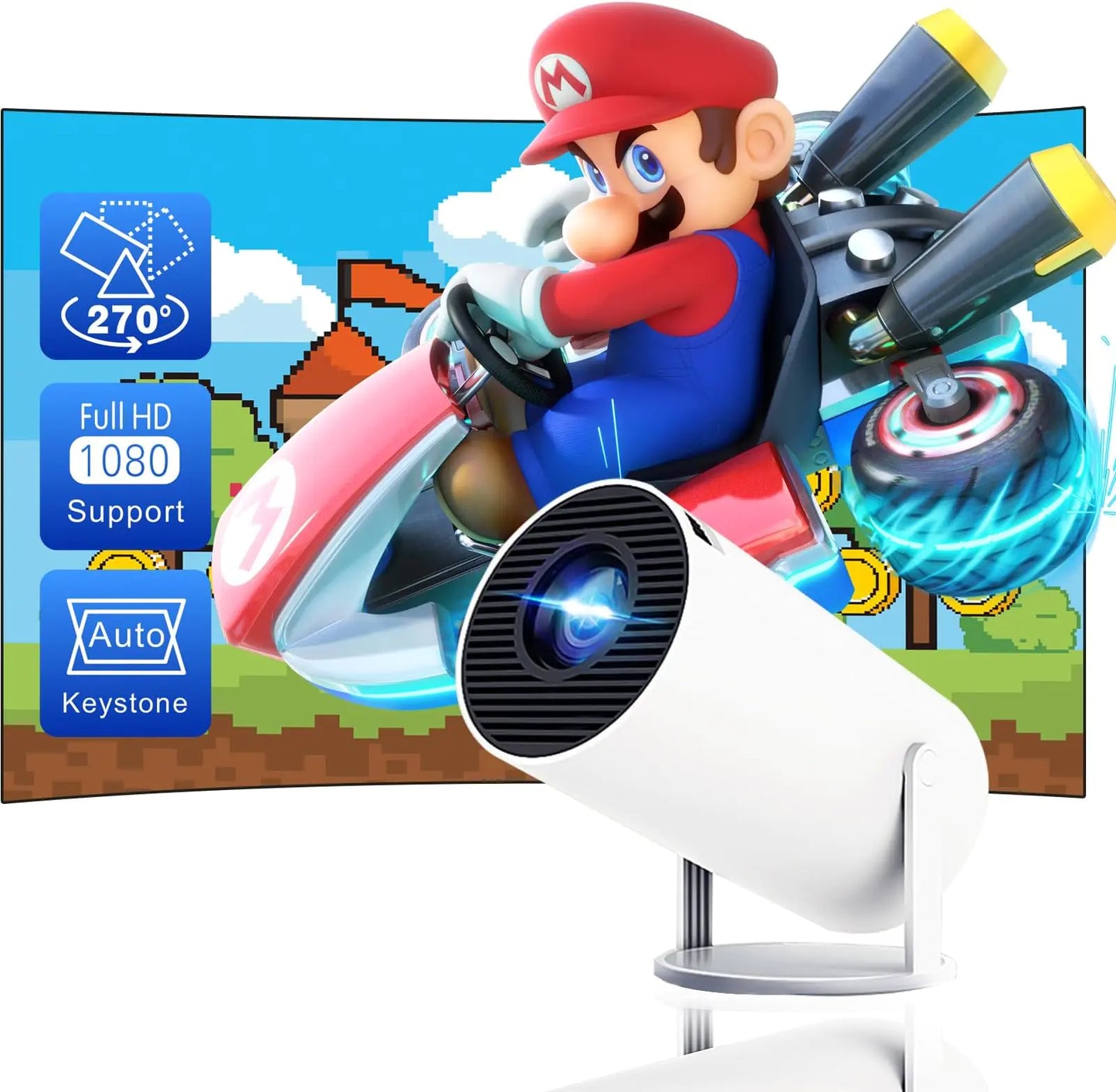 Mini Projector 4K 1080P Support, WiFi6 BT 5.0 Android 11, Smart Projector Auto Horizontal Correction,180°Rotatable
