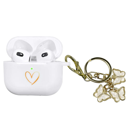 Compatible with AirPods 3 Case Cover 2025 Soft Silicone Case with Gold Heart Pattern for AirPods